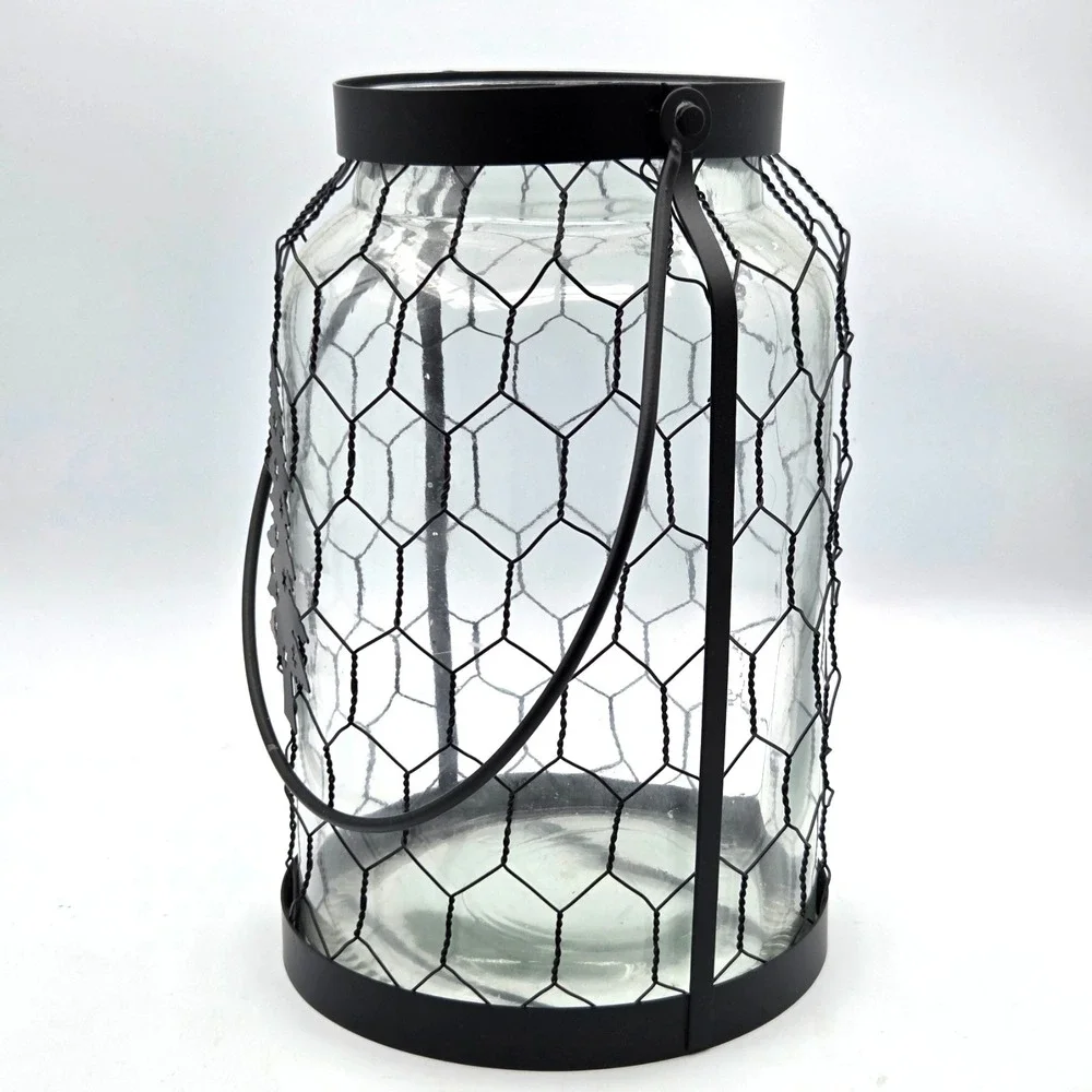 Large Lantern Jar Chicken Wire and Handle with Christmas Tree Country Farmhouse